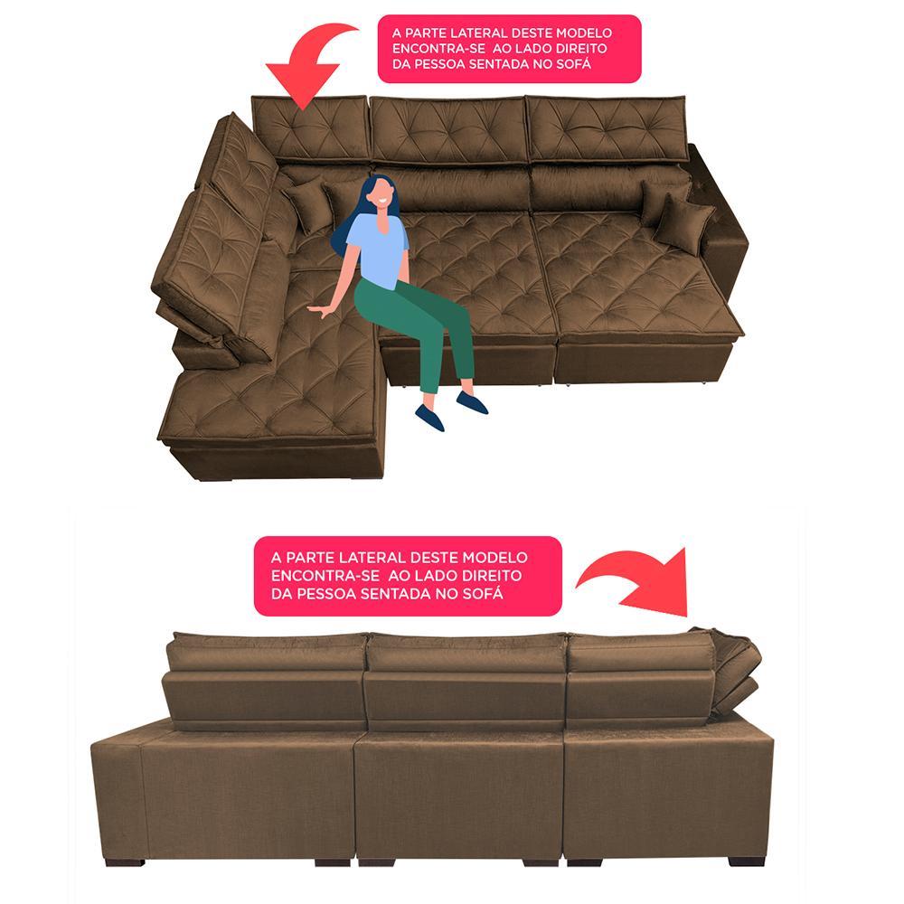 Sofa de Canto Retrátil e Reclinável com Molas Cama inBox Platinum Esquerdo 3,40x2,36 Suede Café - 3