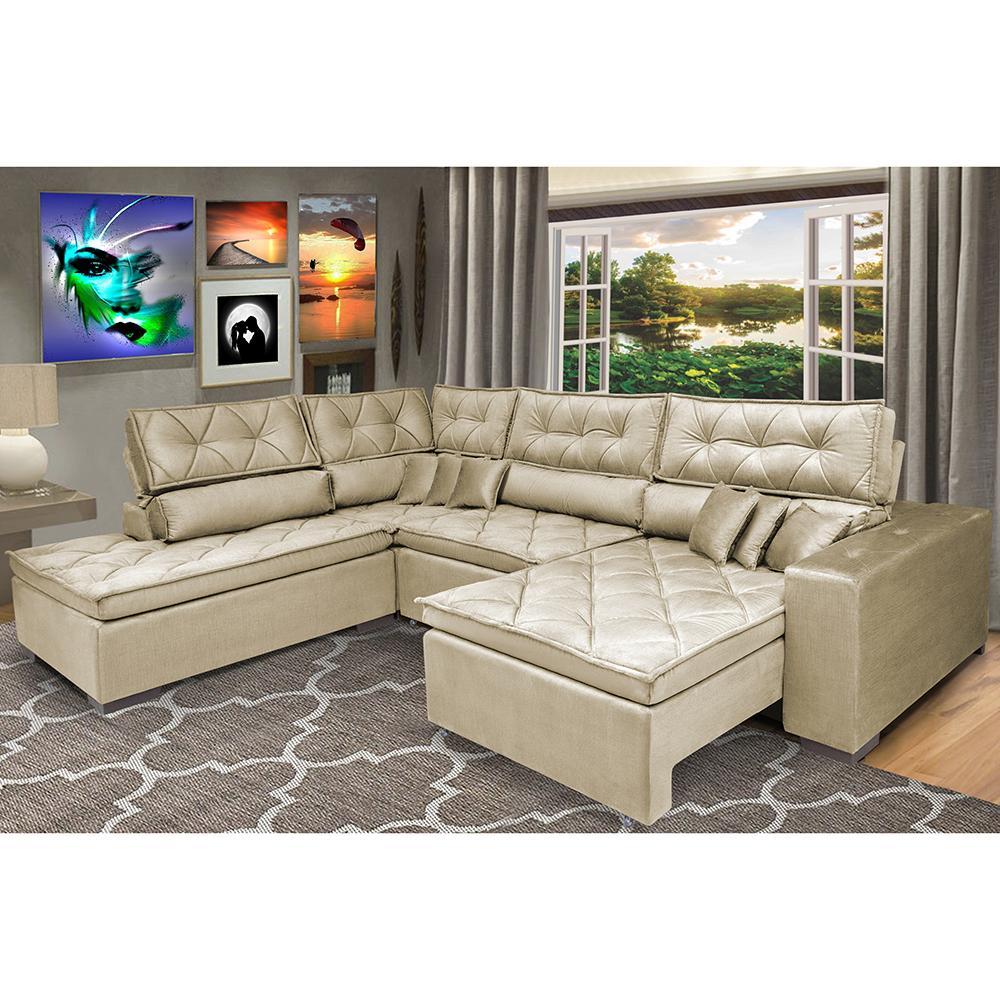 Sofa de Canto Retrátil e Reclinável com Molas Cama inBox Platinum Esquerdo 3,40x2,36 Suede Bege - 1