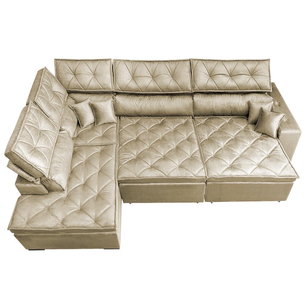 Sofa de Canto Retrátil e Reclinável com Molas Cama inBox Platinum Esquerdo 3,40x2,36 Suede Bege - 6