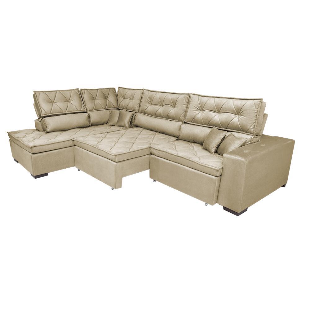 Sofa de Canto Retrátil e Reclinável com Molas Cama inBox Platinum Esquerdo 3,40x2,36 Suede Bege - 7