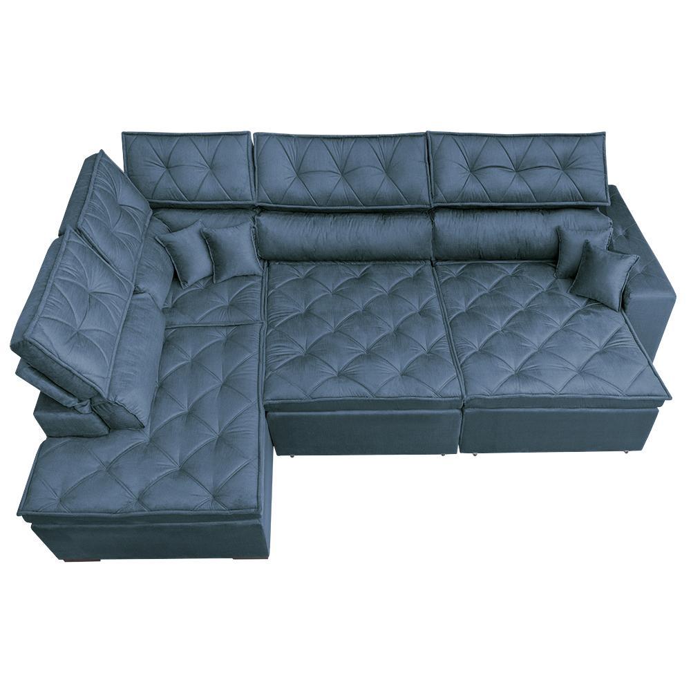 Sofa de Canto Retrátil e Reclinável com Molas Cama inBox Platinum Esquerdo 3,40x2,36 Suede Azul - 6