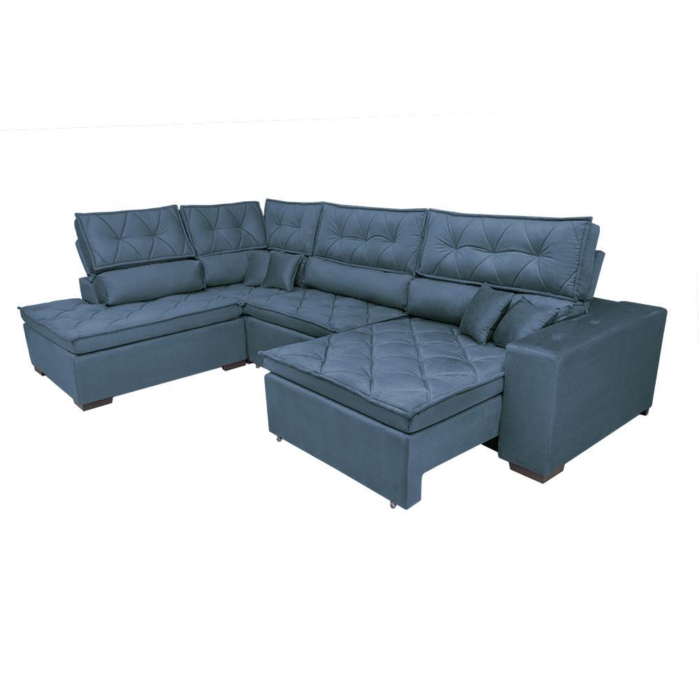 Sofa de Canto Retrátil e Reclinável com Molas Cama inBox Platinum Esquerdo 3,40x2,36 Suede Azul - 8