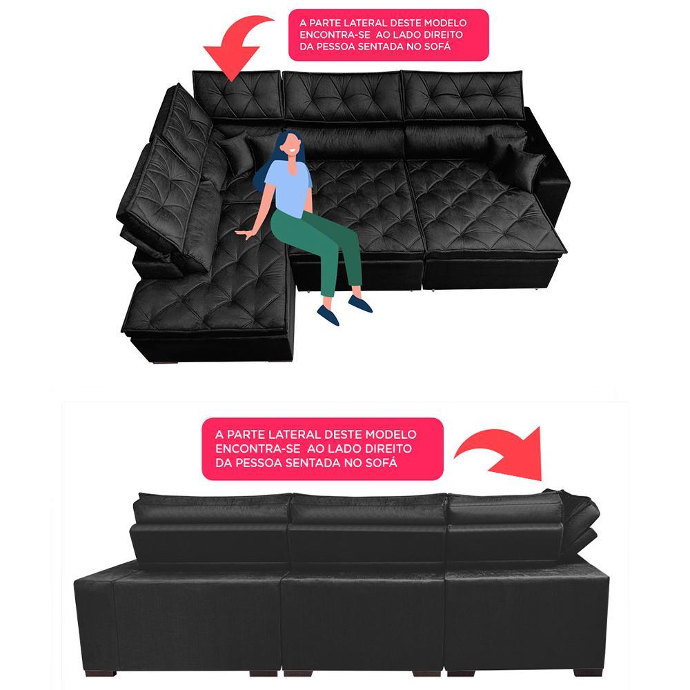 Sofa de Canto Retrátil e Reclinável com Molas Cama inBox Platinum Esquerdo 3,00x2,36 Suede Preto - 3