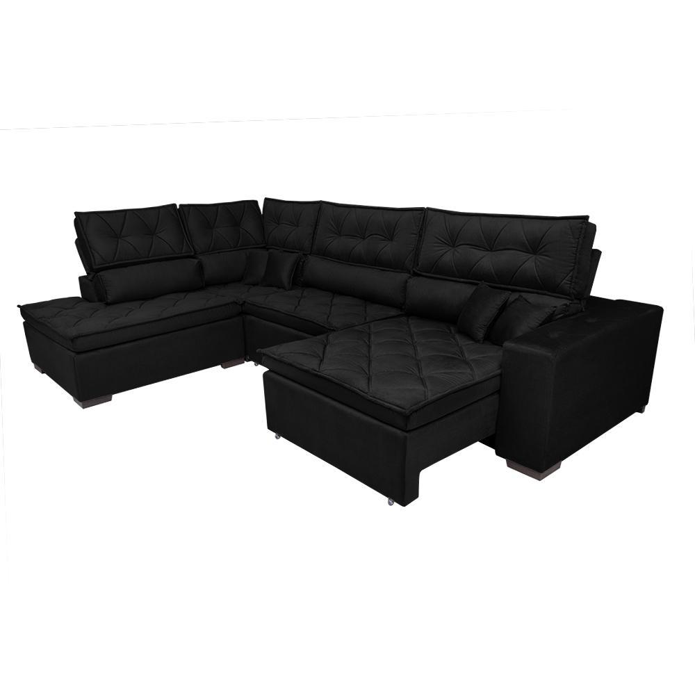 Sofa de Canto Retrátil e Reclinável com Molas Cama inBox Platinum Esquerdo 3,00x2,36 Suede Preto - 7
