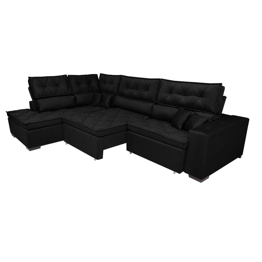 Sofa de Canto Retrátil e Reclinável com Molas Cama inBox Platinum Esquerdo 3,00x2,36 Suede Preto - 8