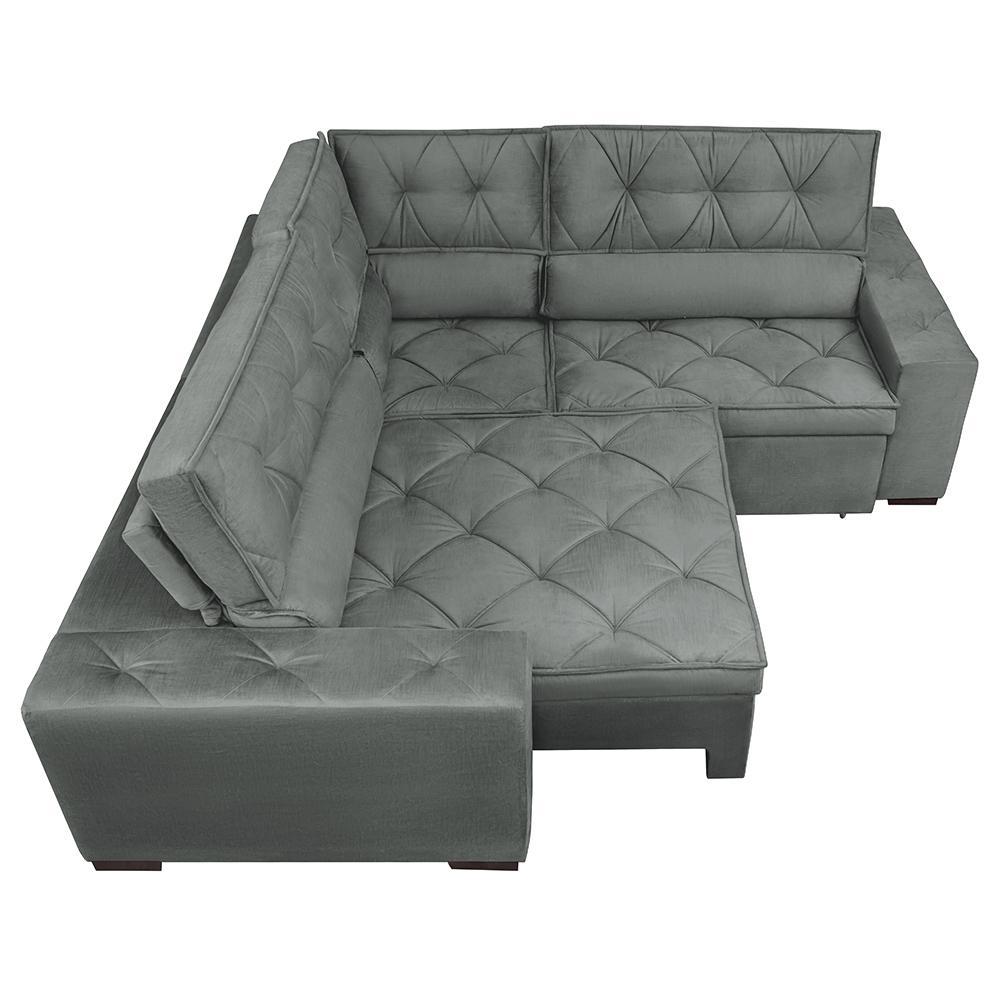 Sofa de Canto Retrátil e Reclinável com Molas Cama inBox Austin 2,70m x 2,70m Suede Velusoft Cinza - 5