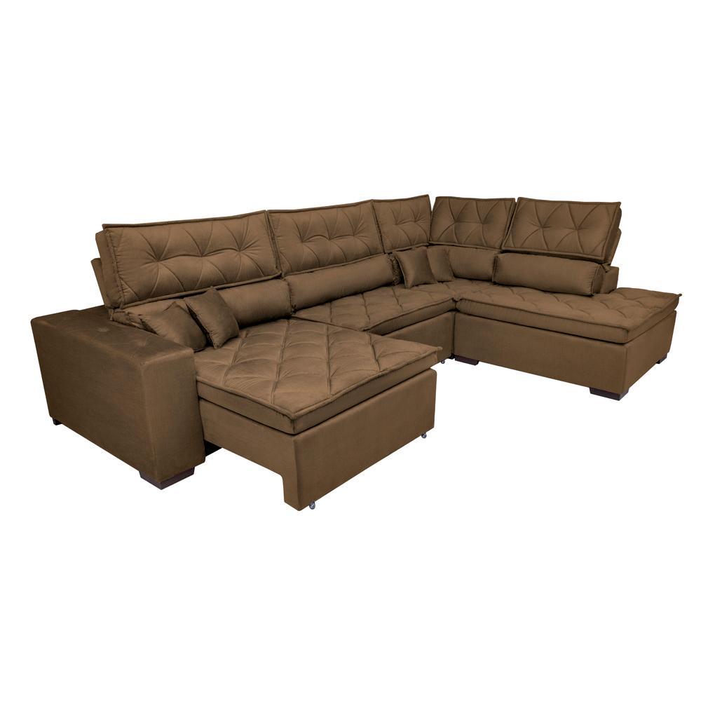 Sofa de Canto Retrátil e Reclinável com Molas Cama inBox Platinum 3,40x2,36 Tecido Suede Café - 7