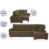 Sofa de Canto Retrátil e Reclinável com Molas Cama inBox Platinum 3,40x2,36 Tecido Suede Café - 2