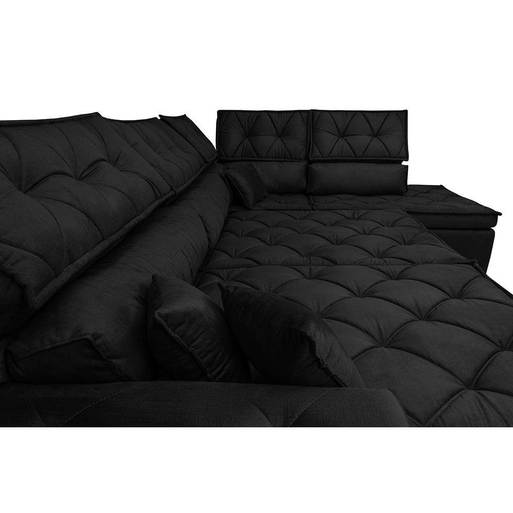 Sofa de Canto Retrátil e Reclinável com Molas Cama inBox Platinum 3,40x2,36 Tecido Suede Preto - 5