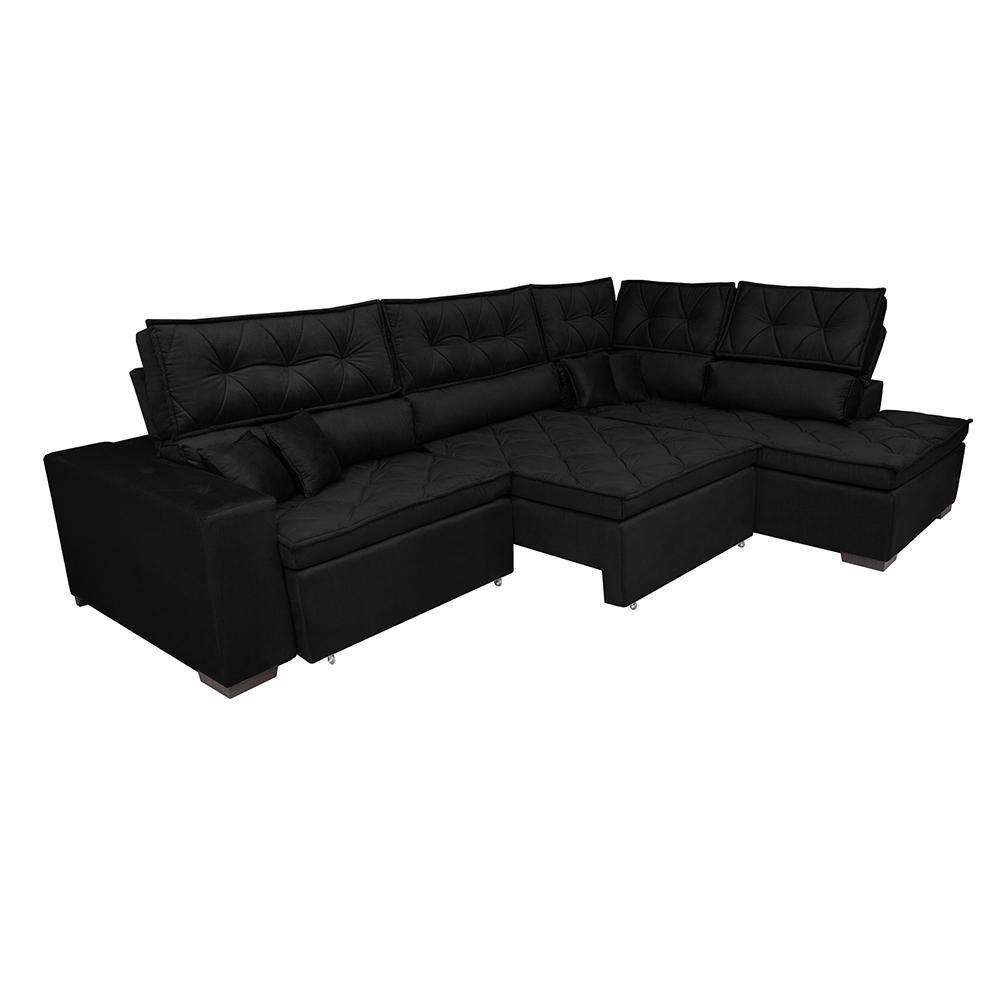 Sofa de Canto Retrátil e Reclinável com Molas Cama inBox Platinum 3,40x2,36 Tecido Suede Preto - 7