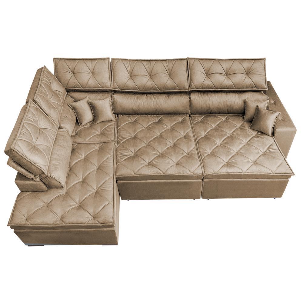 Sofa de Canto Retrátil e Reclinável com Molas Cama inBox Platinum Esquerdo 3,00x2,36 Suede Castor - 6