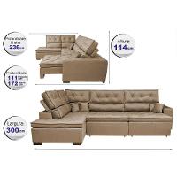 Sofa de Canto Retrátil e Reclinável com Molas Cama inBox Platinum Esquerdo 3,00x2,36 Suede Castor - 2