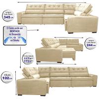 Sofa de Canto Retrátil e Reclinável com Molas Cama inBox Austin 3,45X2,44 ou 2,44X3,45 Suede Velusoft Bege - 2