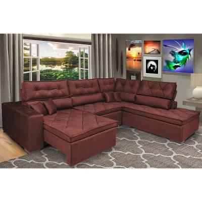 Sofa de Canto Retrátil e Reclinável com Molas Cama inBox Platinum 3,40x2,36 Tecido Suede Vinho