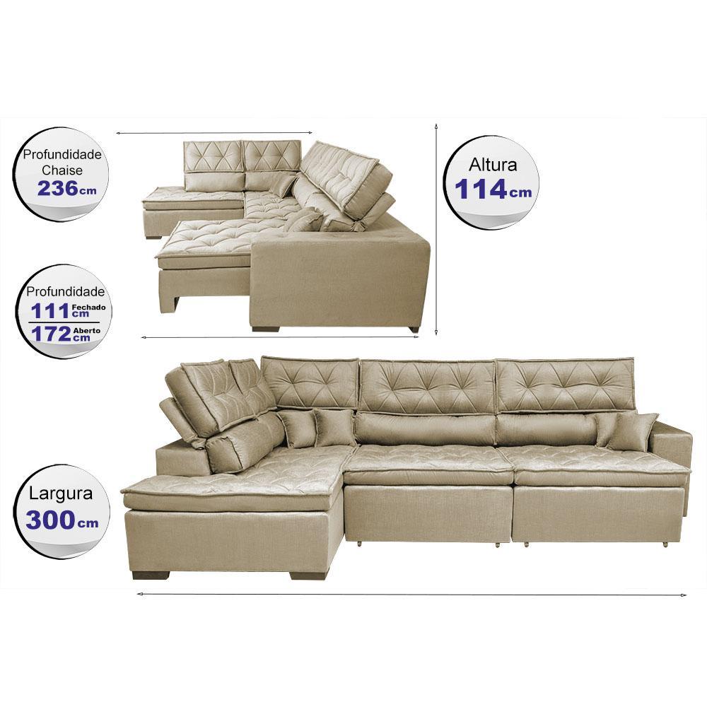Sofa de Canto Retrátil e Reclinável com Molas Cama inBox Platinum Esquerdo 3,00x2,36 Suede Bege - 2