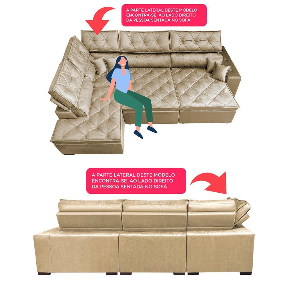 Sofa de Canto Retrátil e Reclinável com Molas Cama inBox Platinum Esquerdo 3,00x2,36 Suede Bege - 3