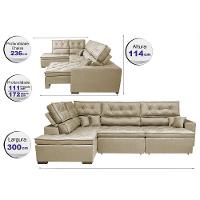 Sofa de Canto Retrátil e Reclinável com Molas Cama inBox Platinum Esquerdo 3,00x2,36 Suede Bege - 2