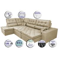 Sofa de Canto Retrátil e Reclinável com Molas Cama inBox Platinum Esquerdo 3,00x2,36 Suede Bege