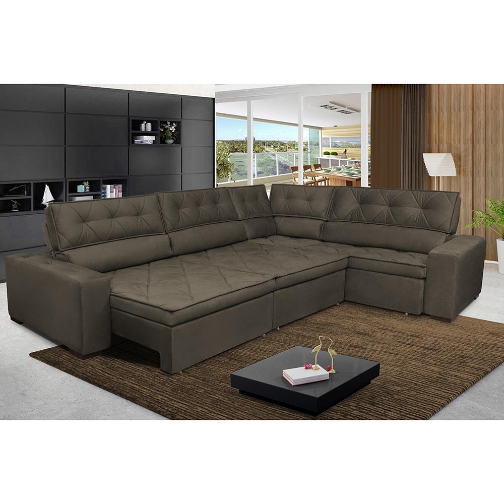 Sofa de Canto Retrátil e Reclinável com Molas Cama inBox Austin 3,85X2,64 ou 2,64X3,85 Suede Velusoft Café - 1
