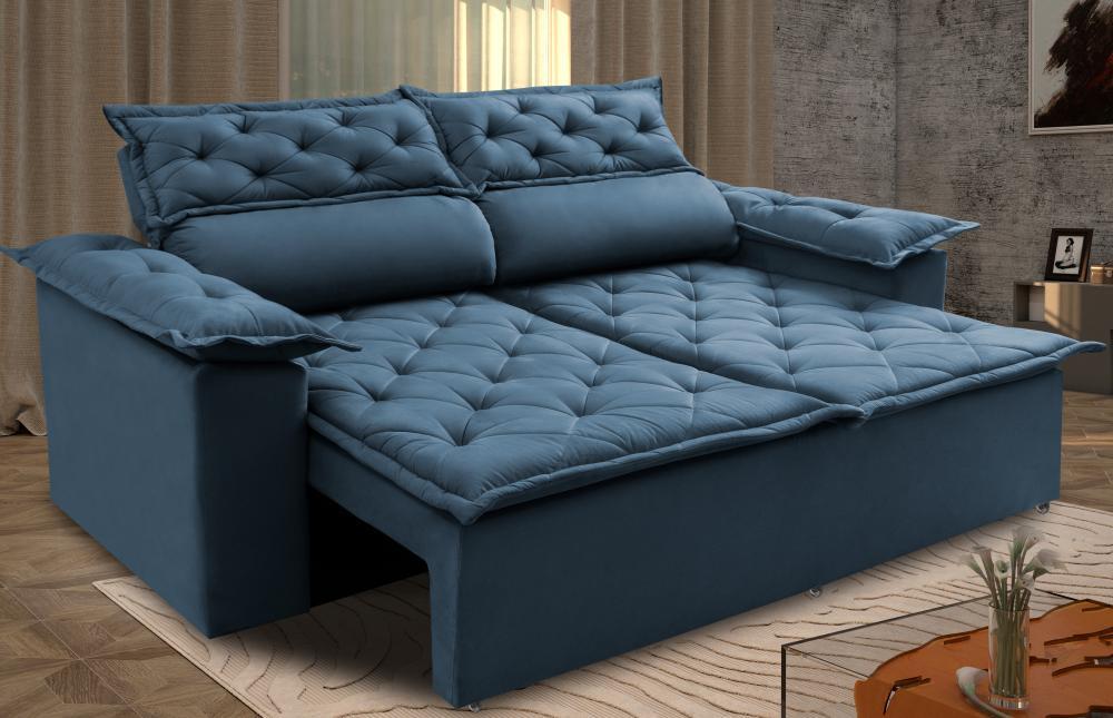 Sofá Retrátil e Reclinável Cama inBox Compact 1,50m Tecido Suede Velusoft Azul - 1
