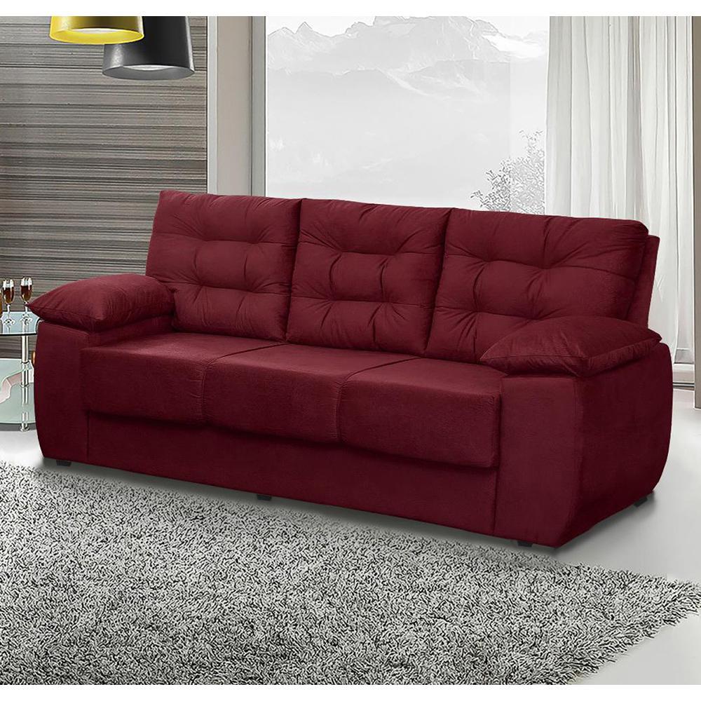 Sofá Luxemburgo 3 Lugares Tecido Suede Vinho - Moveis Marfim - 1