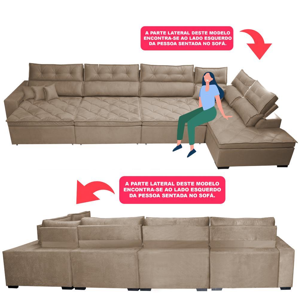 Sofá de Canto 4,80x2,36m Retrátil e Reclinável com Molas Cama inBox Platinum Direito Suede Bege - 4