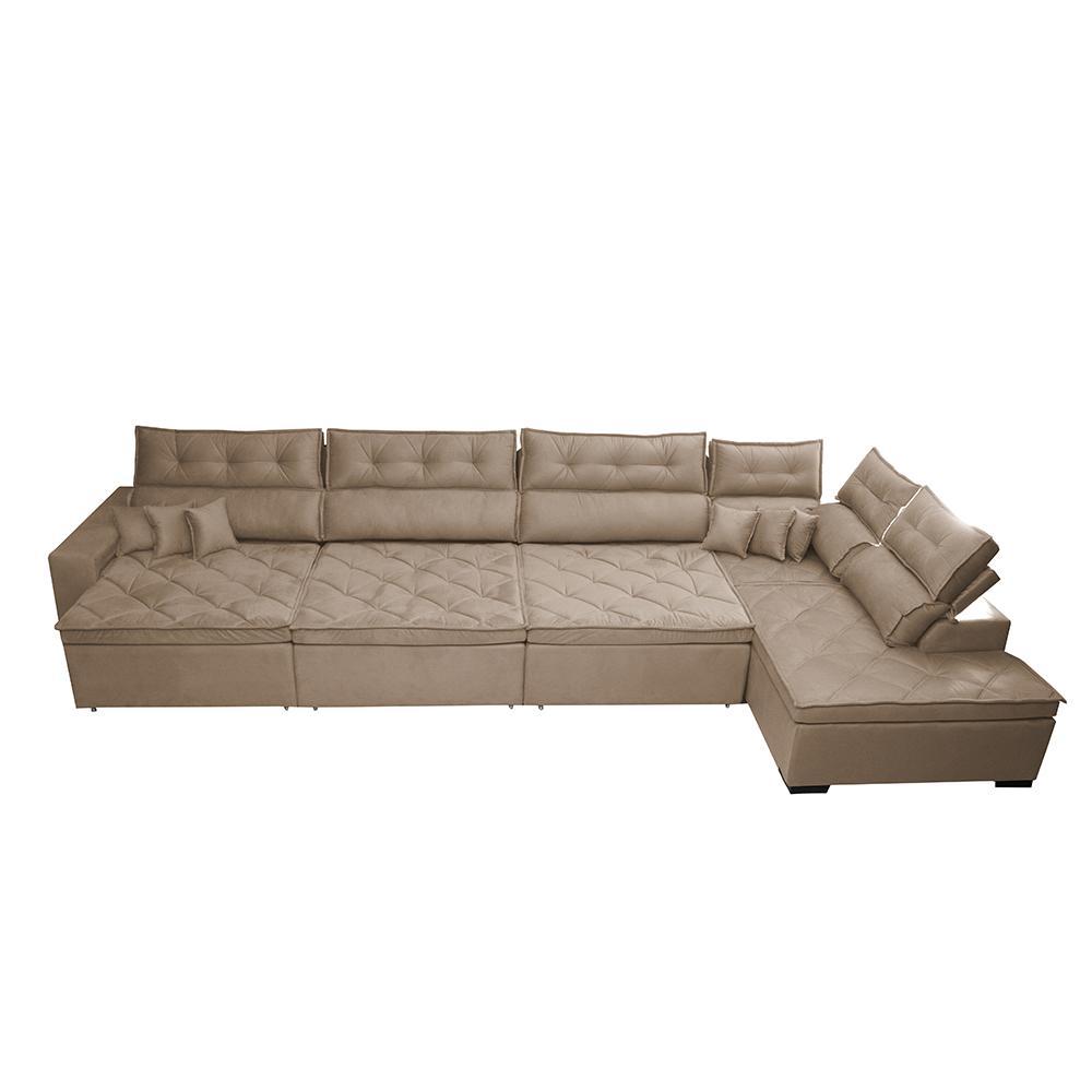 Sofá de Canto 4,80x2,36m Retrátil e Reclinável com Molas Cama inBox Platinum Direito Suede Bege - 6