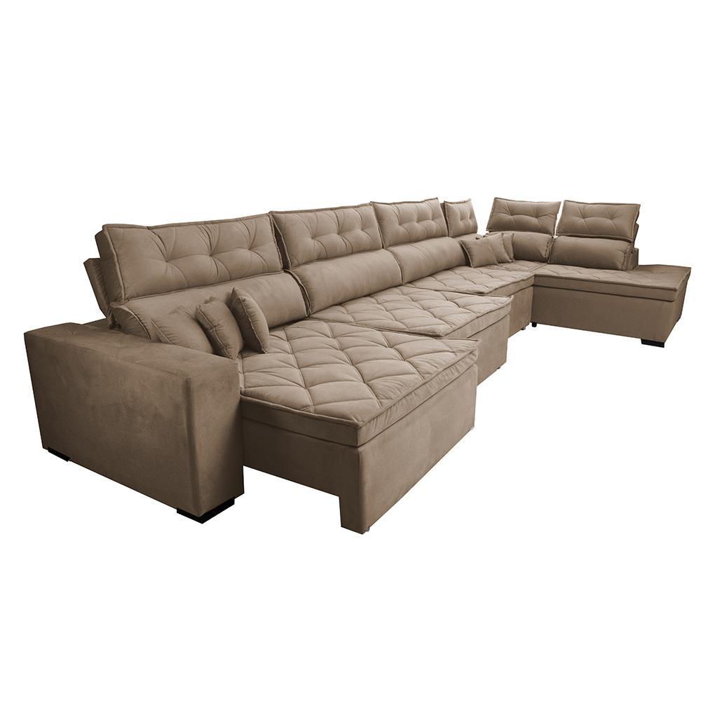 Sofá de Canto 4,80x2,36m Retrátil e Reclinável com Molas Cama inBox Platinum Direito Suede Bege - 7