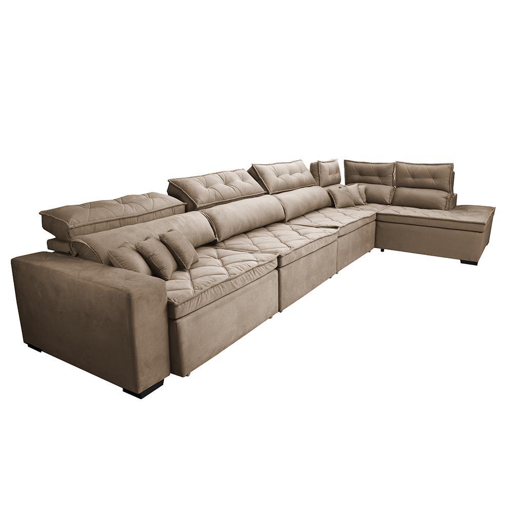 Sofá de Canto 4,80x2,36m Retrátil e Reclinável com Molas Cama inBox Platinum Direito Suede Bege - 8