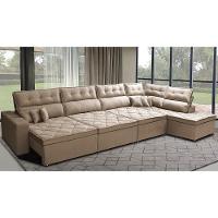 Sofá de Canto 4,80x2,36m Retrátil e Reclinável com Molas Cama inBox Platinum Direito Suede Bege - 1