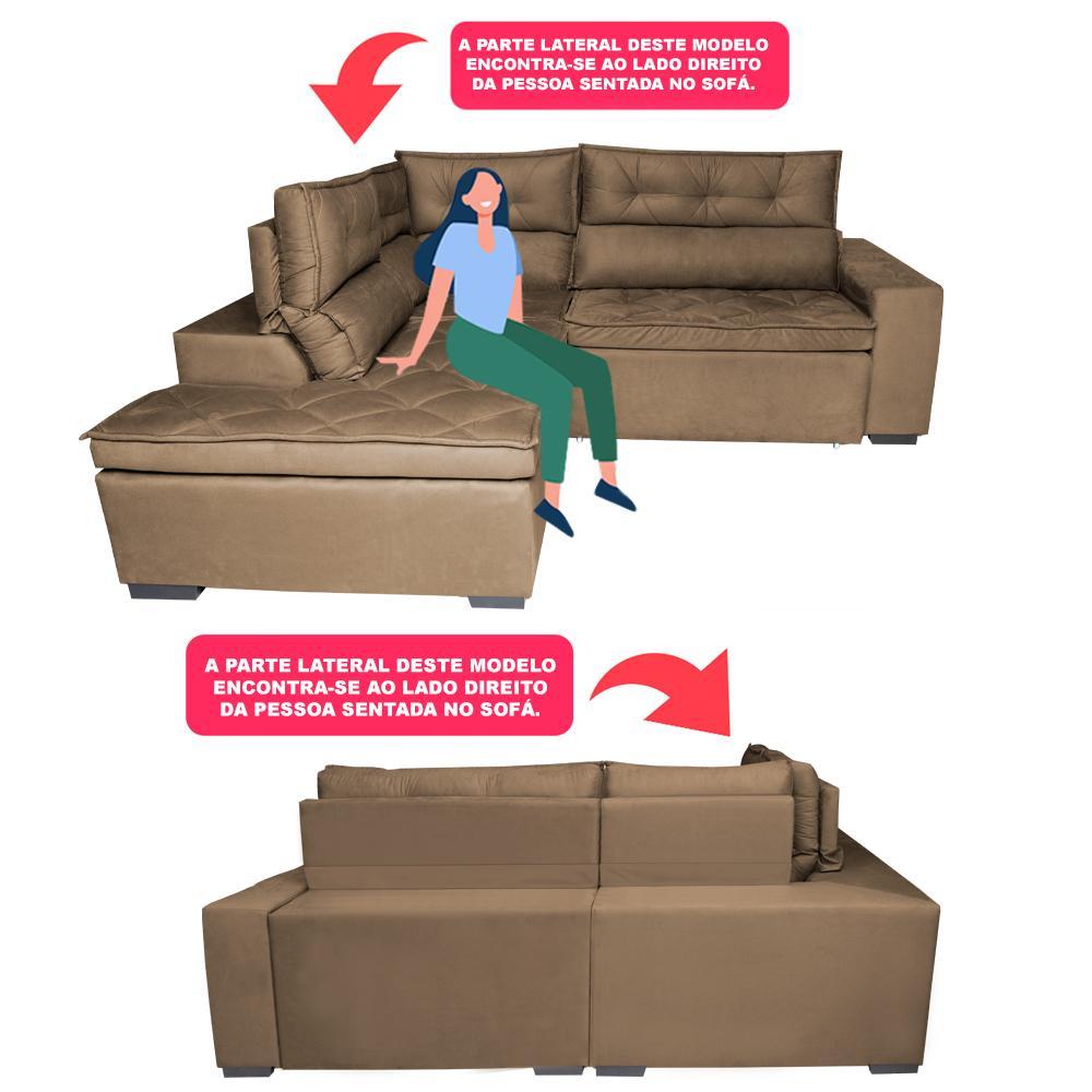 Sofá de Canto 2,60x2,36m Retrátil e Reclinável com Molas Cama inBox Platinum Esquerdo Suede Castor - 4