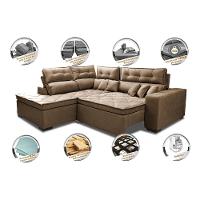 Sofá de Canto 2,60x2,36m Retrátil e Reclinável com Molas Cama inBox Platinum Esquerdo Suede Castor - 3