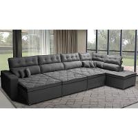 Sofá de Canto 4,80x2,36m Retrátil e Reclinável com Molas Cama inBox Platinum Direito Suede Cinza - 1