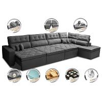Sofá de Canto 4,80x2,36m Retrátil e Reclinável com Molas Cama inBox Platinum Direito Suede Cinza - 3