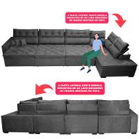 Sofá de Canto 4,80x2,36m Retrátil e Reclinável com Molas Cama inBox Platinum Direito Suede Cinza