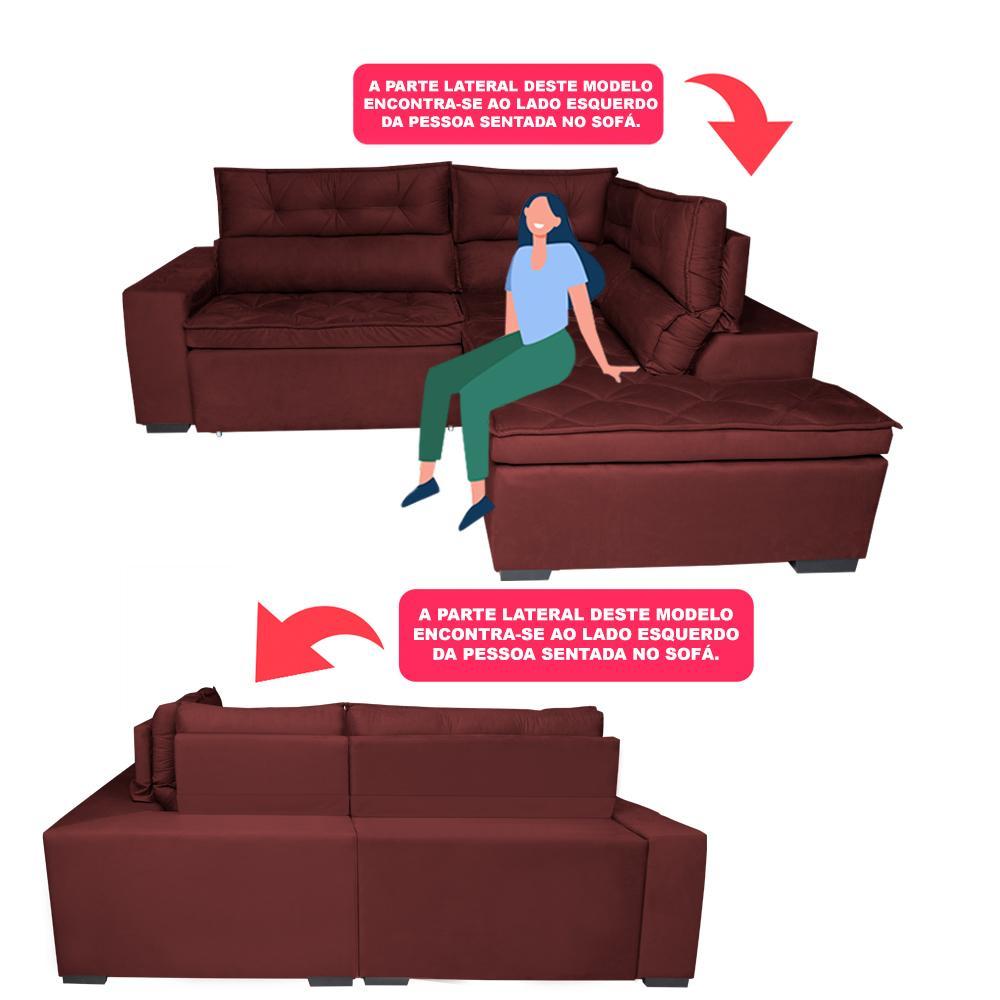 Sofá de Canto 2,60x2,36m Retrátil e Reclinável com Molas Cama inBox Platinum Direito Suede Vinho - 4