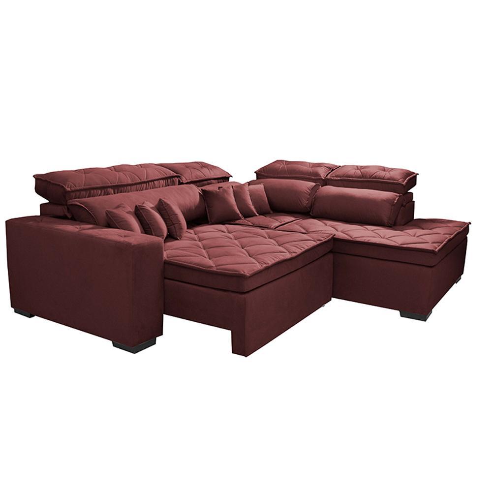Sofá de Canto 2,60x2,36m Retrátil e Reclinável com Molas Cama inBox Platinum Direito Suede Vinho - 7