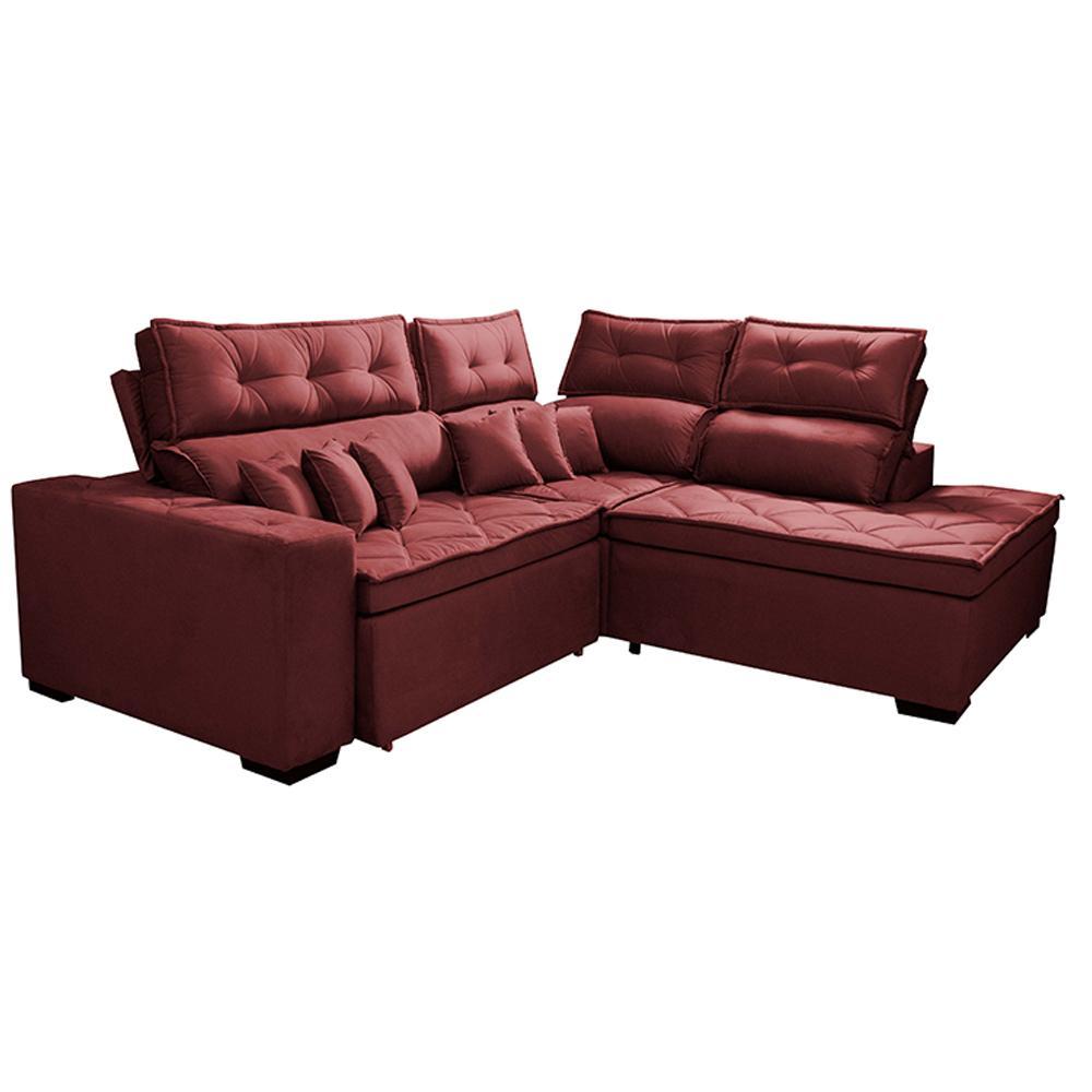 Sofá de Canto 2,60x2,36m Retrátil e Reclinável com Molas Cama inBox Platinum Direito Suede Vinho - 8