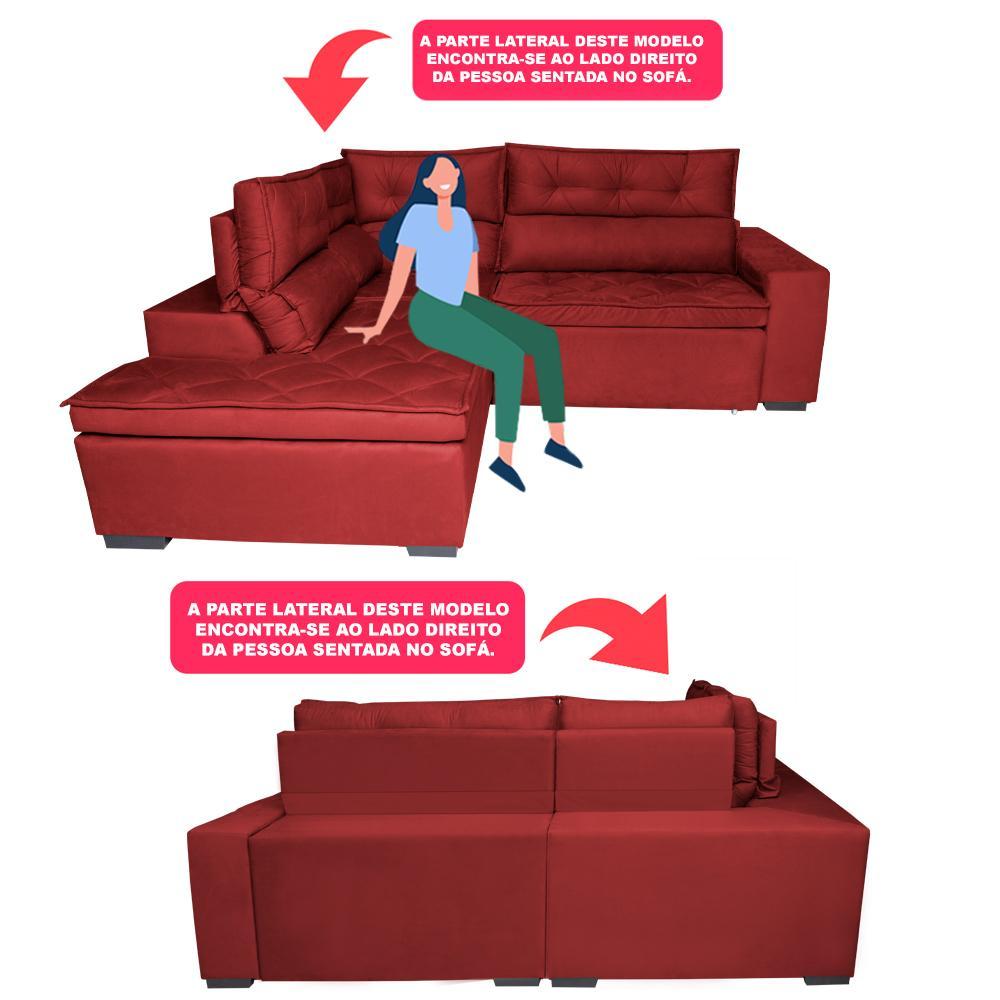 Sofá de Canto 2,60x2,36m Retrátil e Reclinável com Molas Cama inBox Platinum Esquerdo Suede Vermelho - 4