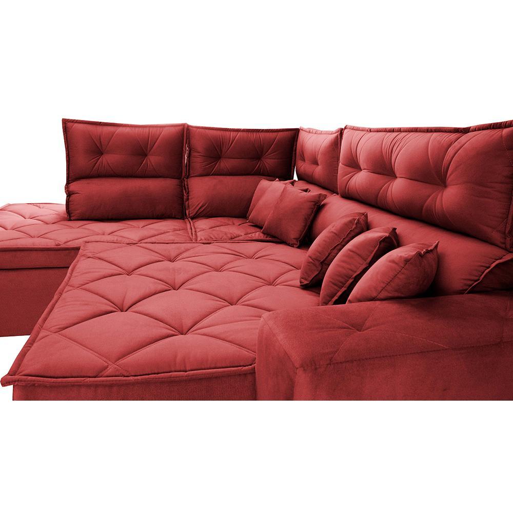 Sofá de Canto 2,60x2,36m Retrátil e Reclinável com Molas Cama inBox Platinum Esquerdo Suede Vermelho - 5