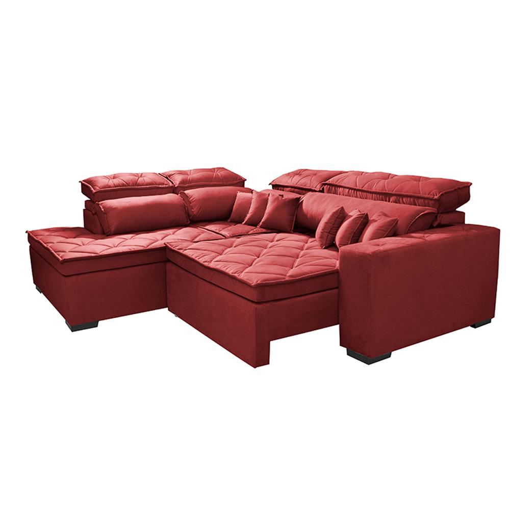 Sofá de Canto 2,60x2,36m Retrátil e Reclinável com Molas Cama inBox Platinum Esquerdo Suede Vermelho - 7