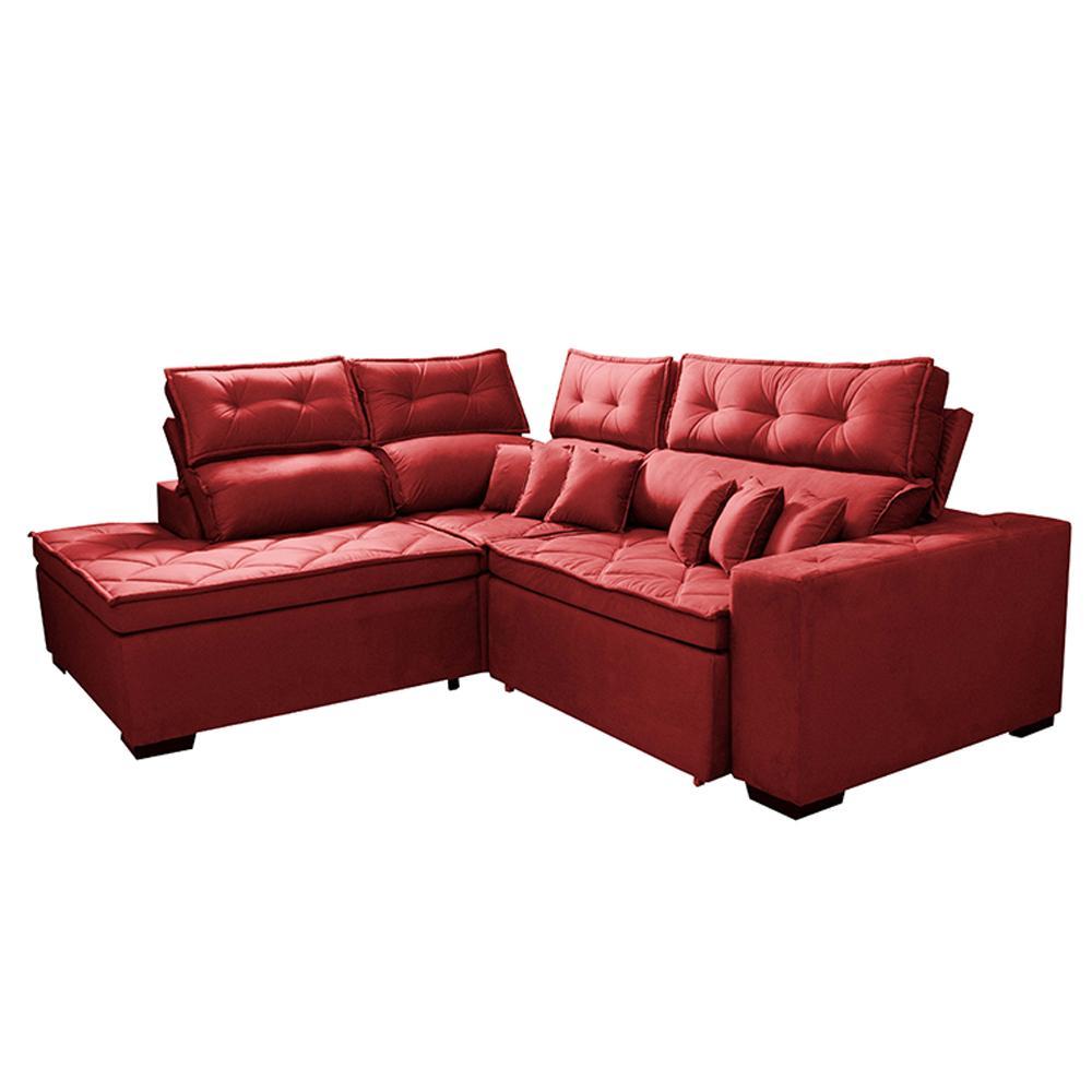 Sofá de Canto 2,60x2,36m Retrátil e Reclinável com Molas Cama inBox Platinum Esquerdo Suede Vermelho - 8