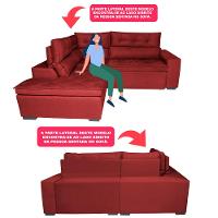 Sofá de Canto 2,60x2,36m Retrátil e Reclinável com Molas Cama inBox Platinum Esquerdo Suede Vermelho