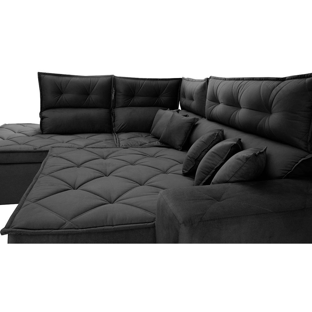 Sofá de Canto 2,60x2,36m Retrátil e Reclinável com Molas Cama inBox Platinum Esquerdo Suede Preto - 5