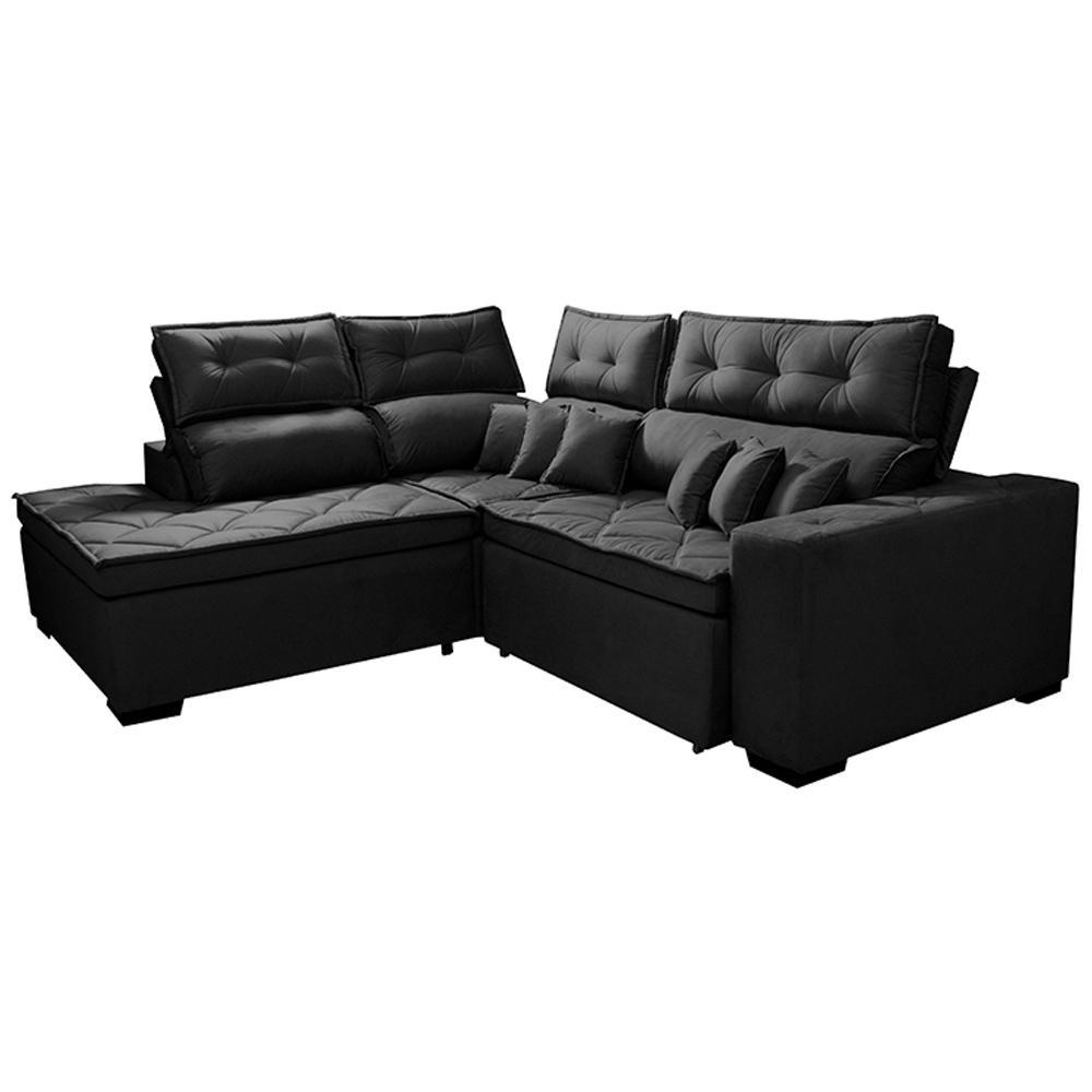 Sofá de Canto 2,60x2,36m Retrátil e Reclinável com Molas Cama inBox Platinum Esquerdo Suede Preto - 8