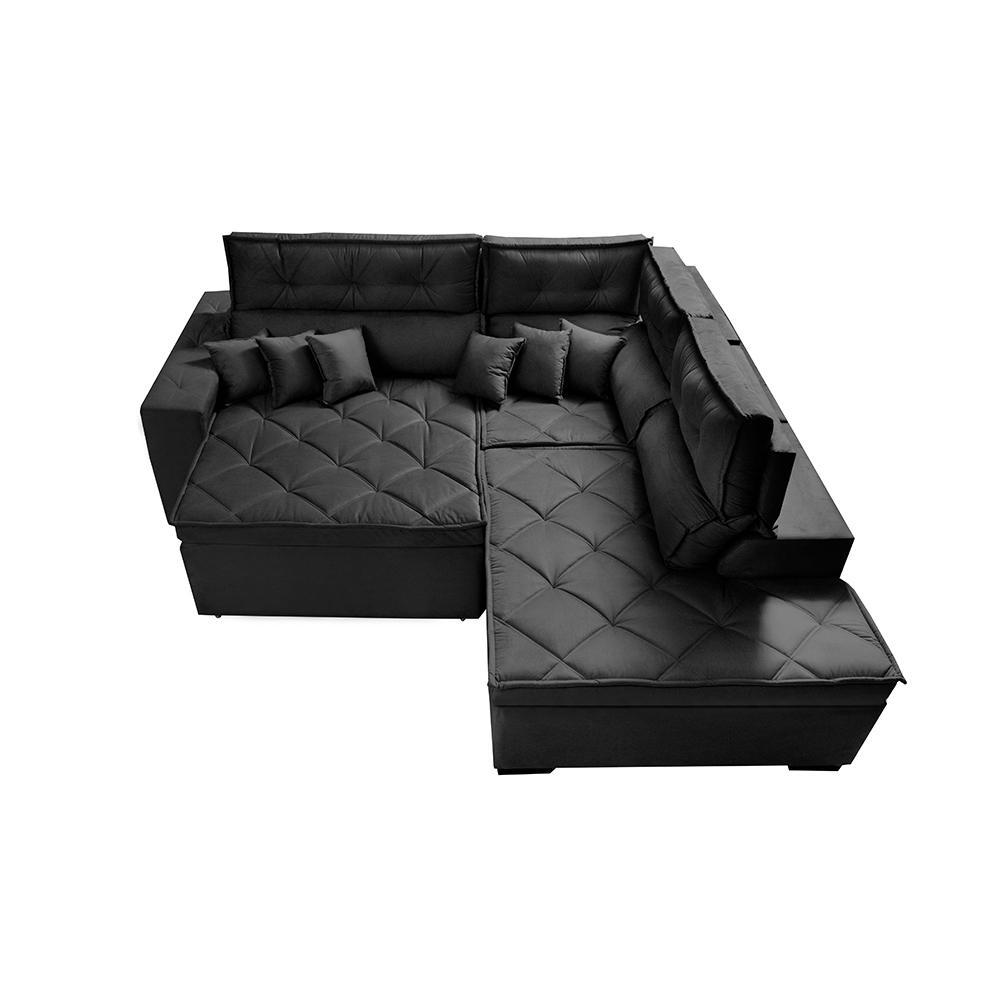 Sofá de Canto 2,60x2,36m Retrátil e Reclinável com Molas Cama inBox Platinum Direito Suede Preto - 6