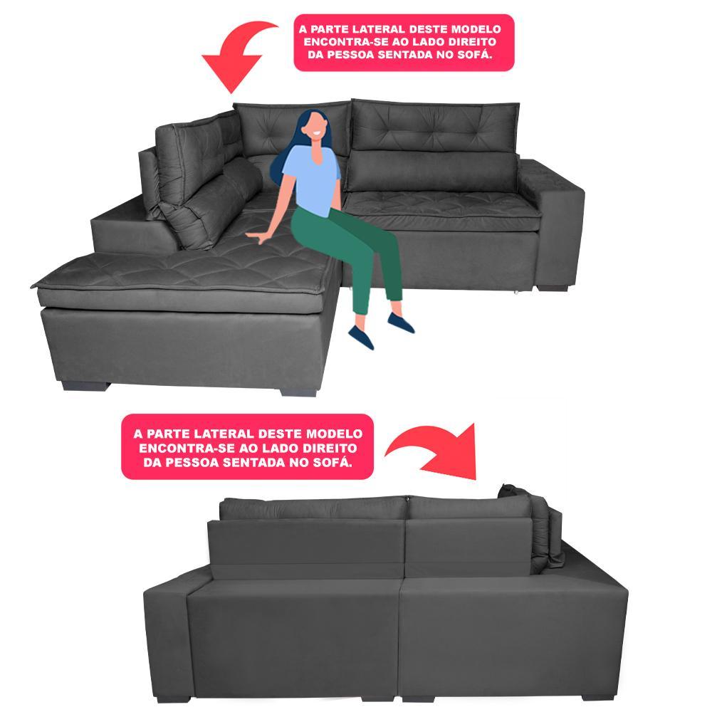 Sofá de Canto 2,60x2,36m Retrátil e Reclinável com Molas Cama inBox Platinum Esquerdo Suede Cinza - 4