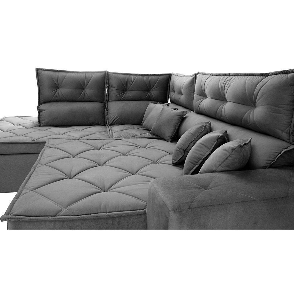 Sofá de Canto 2,60x2,36m Retrátil e Reclinável com Molas Cama inBox Platinum Esquerdo Suede Cinza - 5