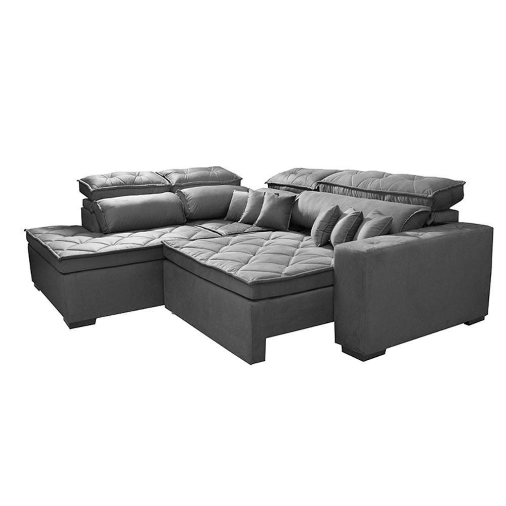 Sofá de Canto 2,60x2,36m Retrátil e Reclinável com Molas Cama inBox Platinum Esquerdo Suede Cinza - 7