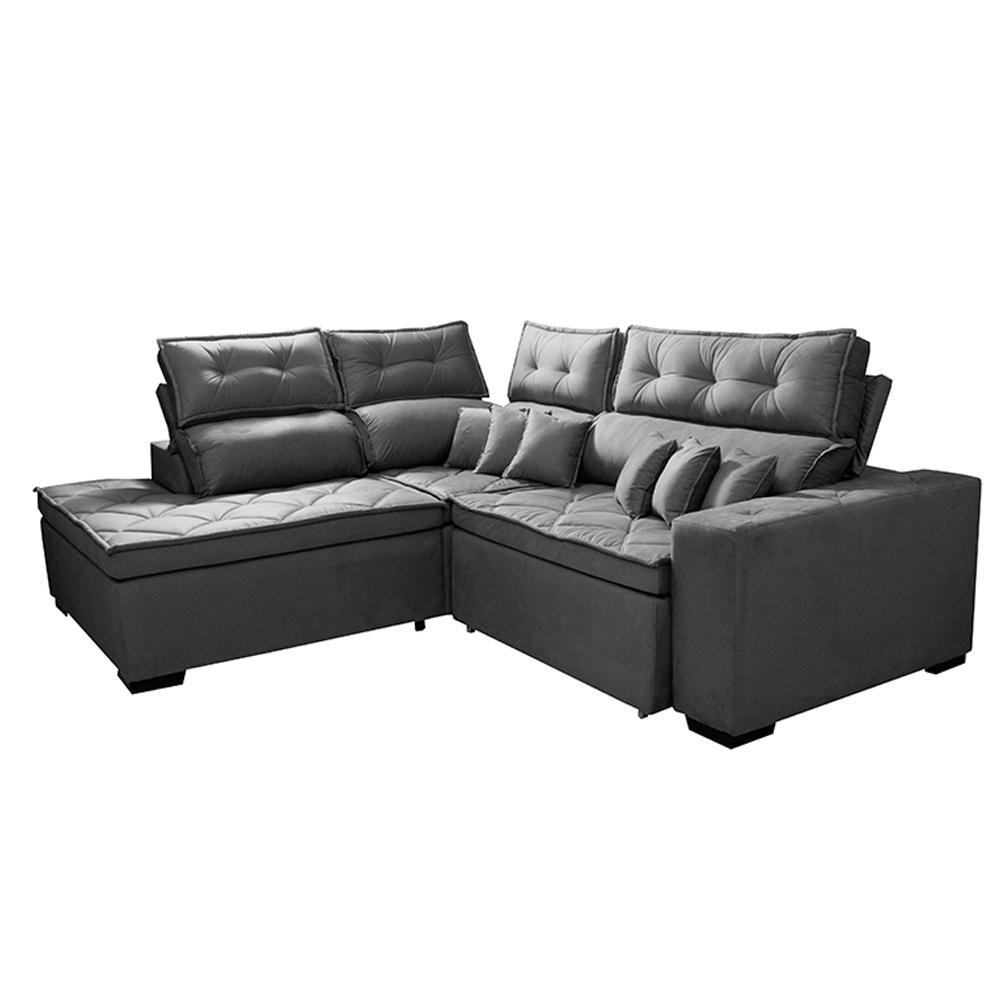 Sofá de Canto 2,60x2,36m Retrátil e Reclinável com Molas Cama inBox Platinum Esquerdo Suede Cinza - 8